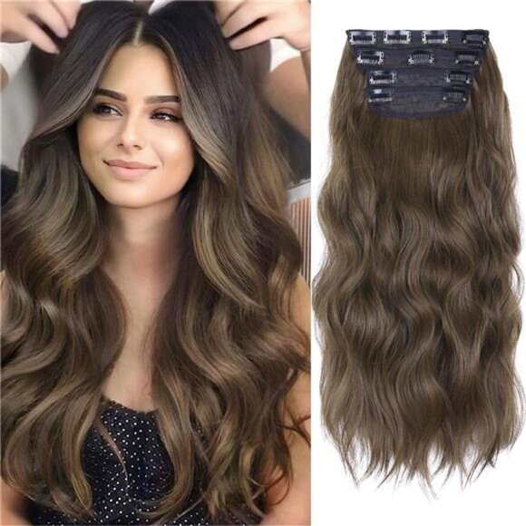 Hair Extensions, 4Pcs Clip in Chocolate